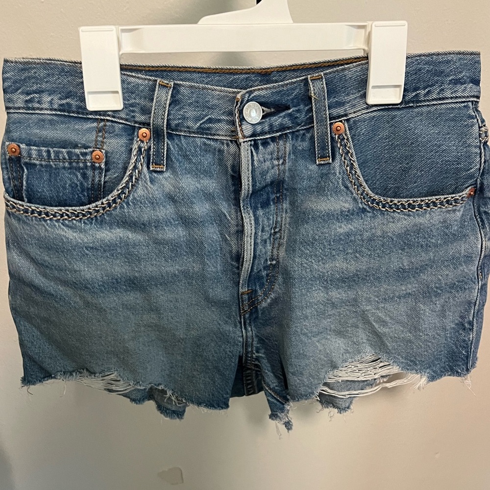 Levi's Blue Jean Shorts Distressed Raw Hem